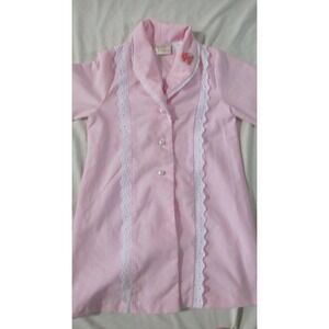 Vintage girl's Little BItty pink dress coat lace trim 5 flowers pearl buttons